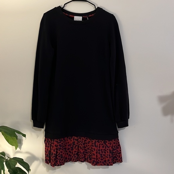 KINLY dress Black Drop Waist Terry Leopard Dress Small - Picture 7 of 13